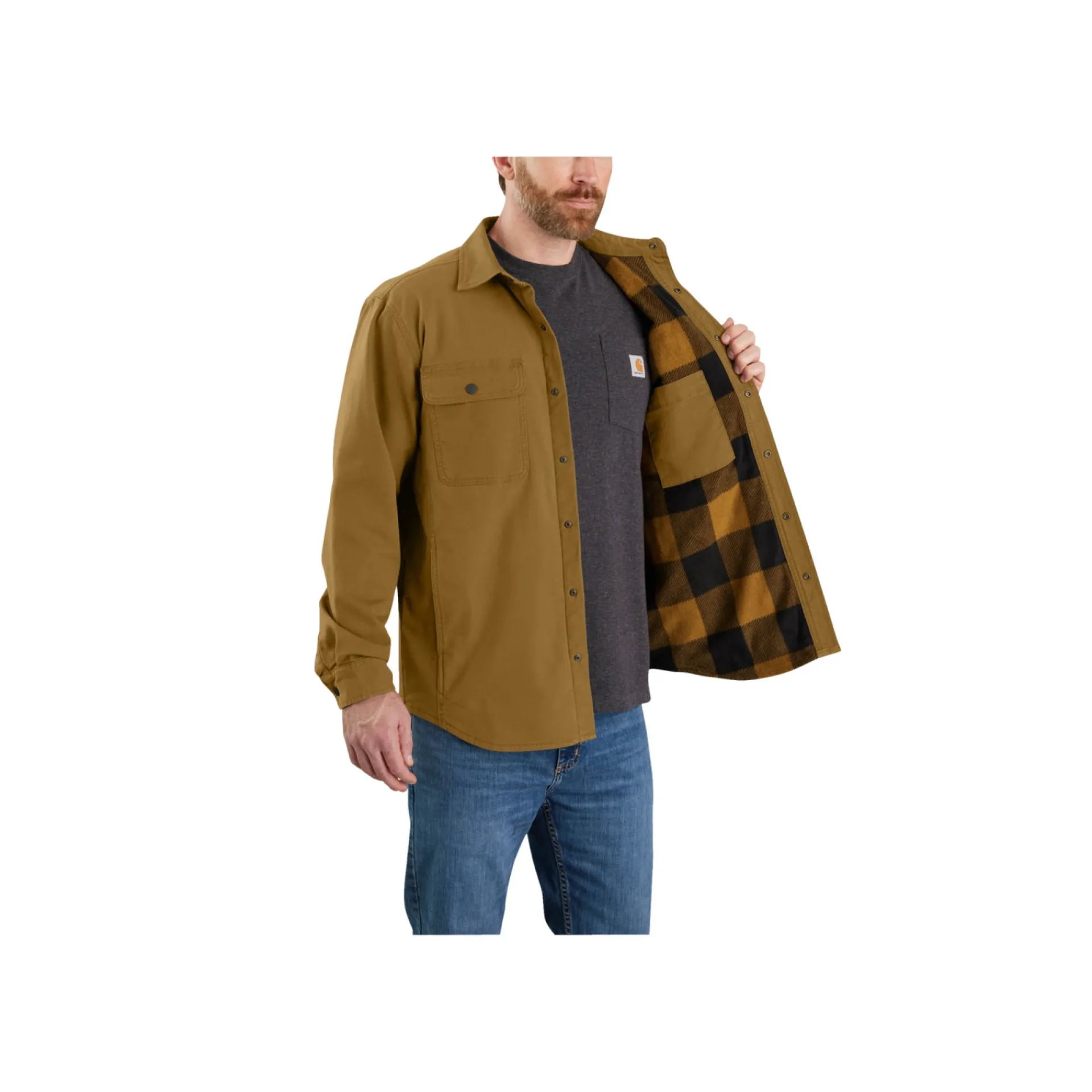 Outlet Carhartt CANVAS FLEECE-LINED SHIRT JACKET SKJORTEJAKKE M BRUN