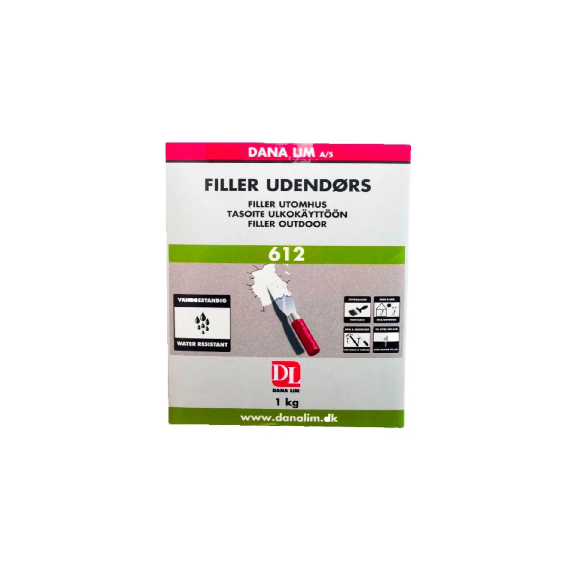 Clearance Dana Lim UDENDØRS 612 SPARTELMASSE/FILLER 1 KG GRÅHVID
