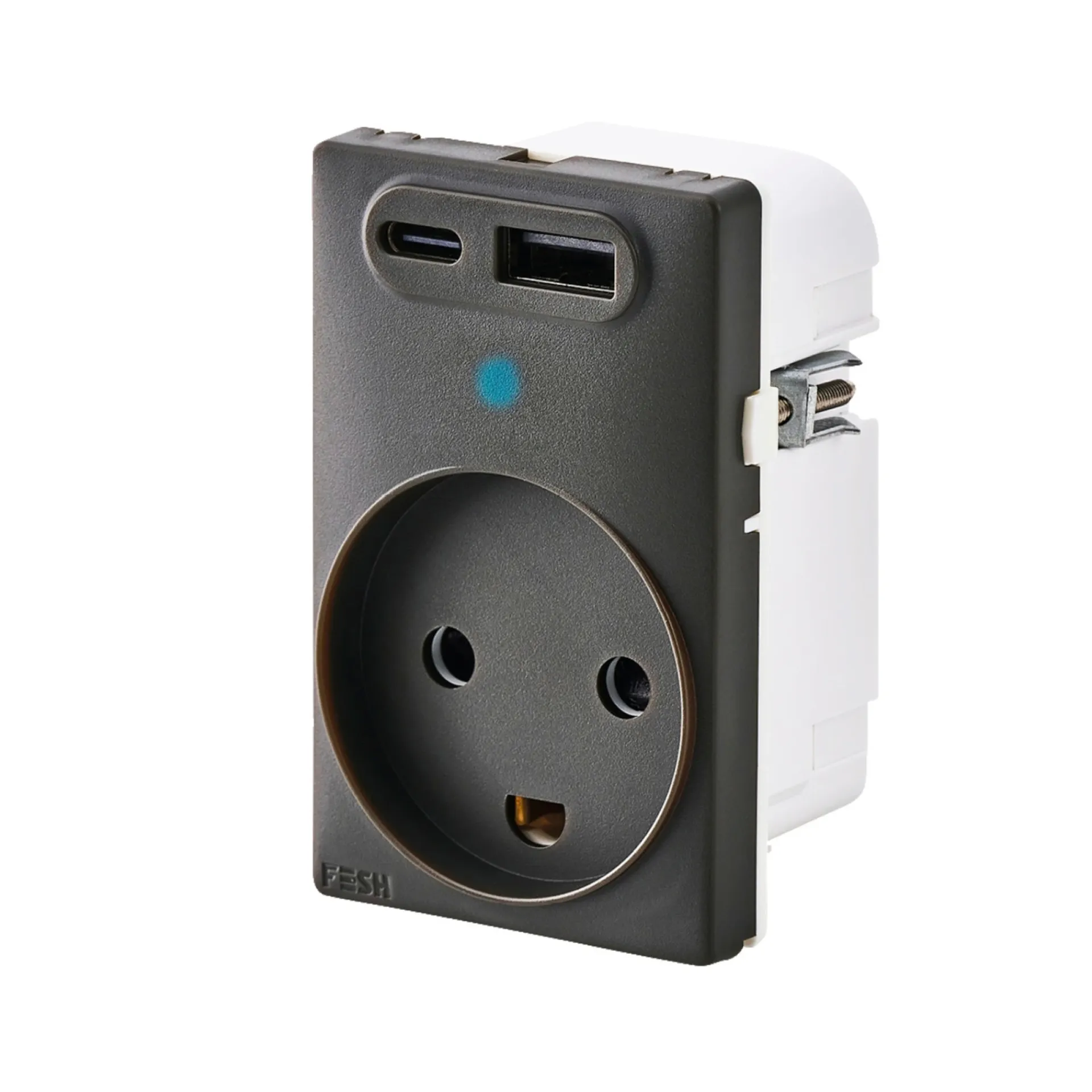 FESH SWITCH CURVELINE 2 X USB STIKKONTAKT KOKSGRÅ 1,5 MODUL M/JORD