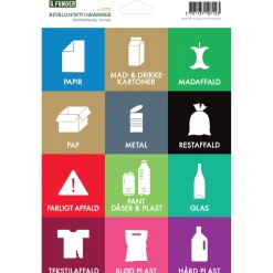 Clearance G. funder AFFALDSMÆRKATER FLERFARVET A4 ARK, 60X60 MM.