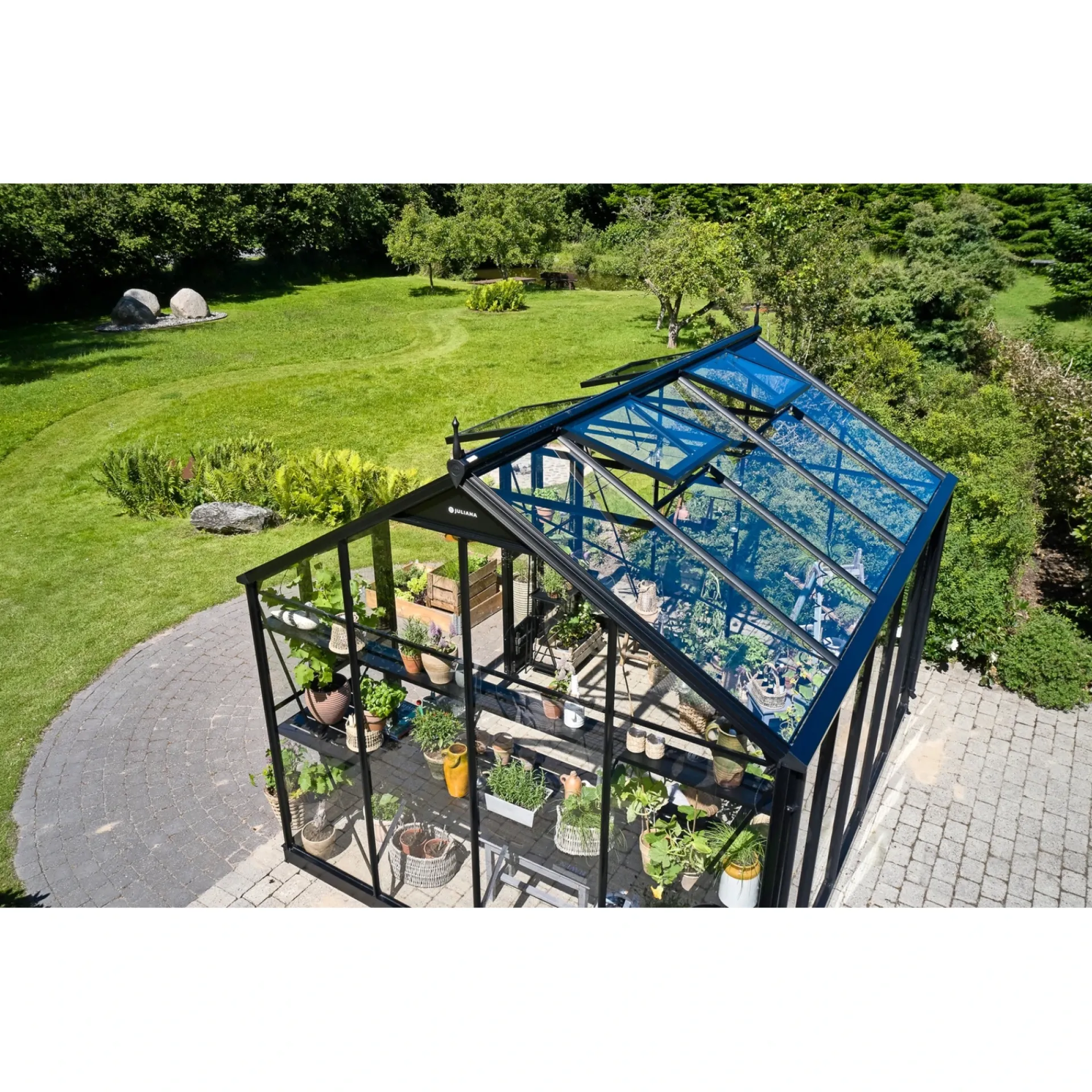 New Juliana JUBII 60 EKSKL. SOKKEL DRIVHUS 3 MM HÆRDET GLAS HELE BANER SORT 10,9 M2