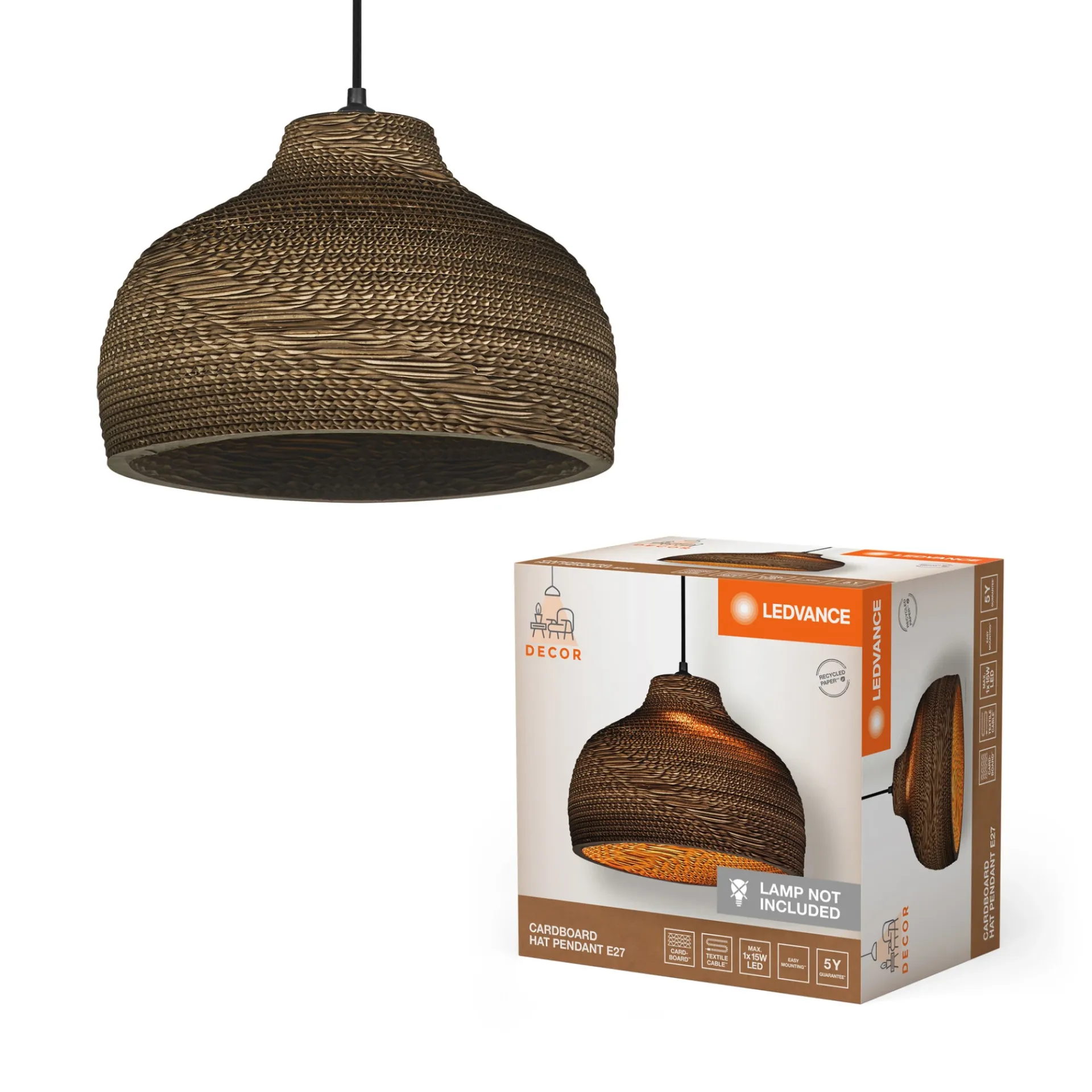 Online LEDVANCE DECOR CARDBOARD PENDEL BRUN 36,7 CM