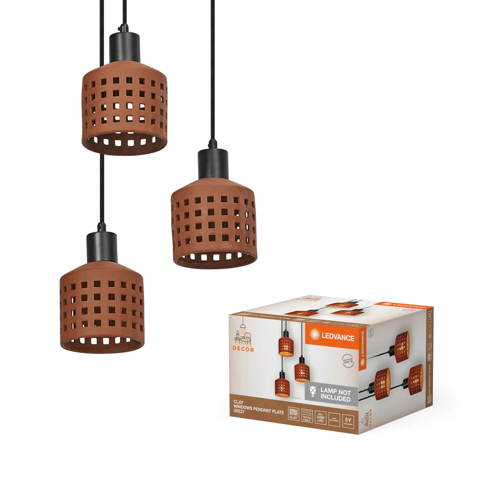 Discount LEDVANCE DECOR CLAY PENDEL BRUN 32,8 CM