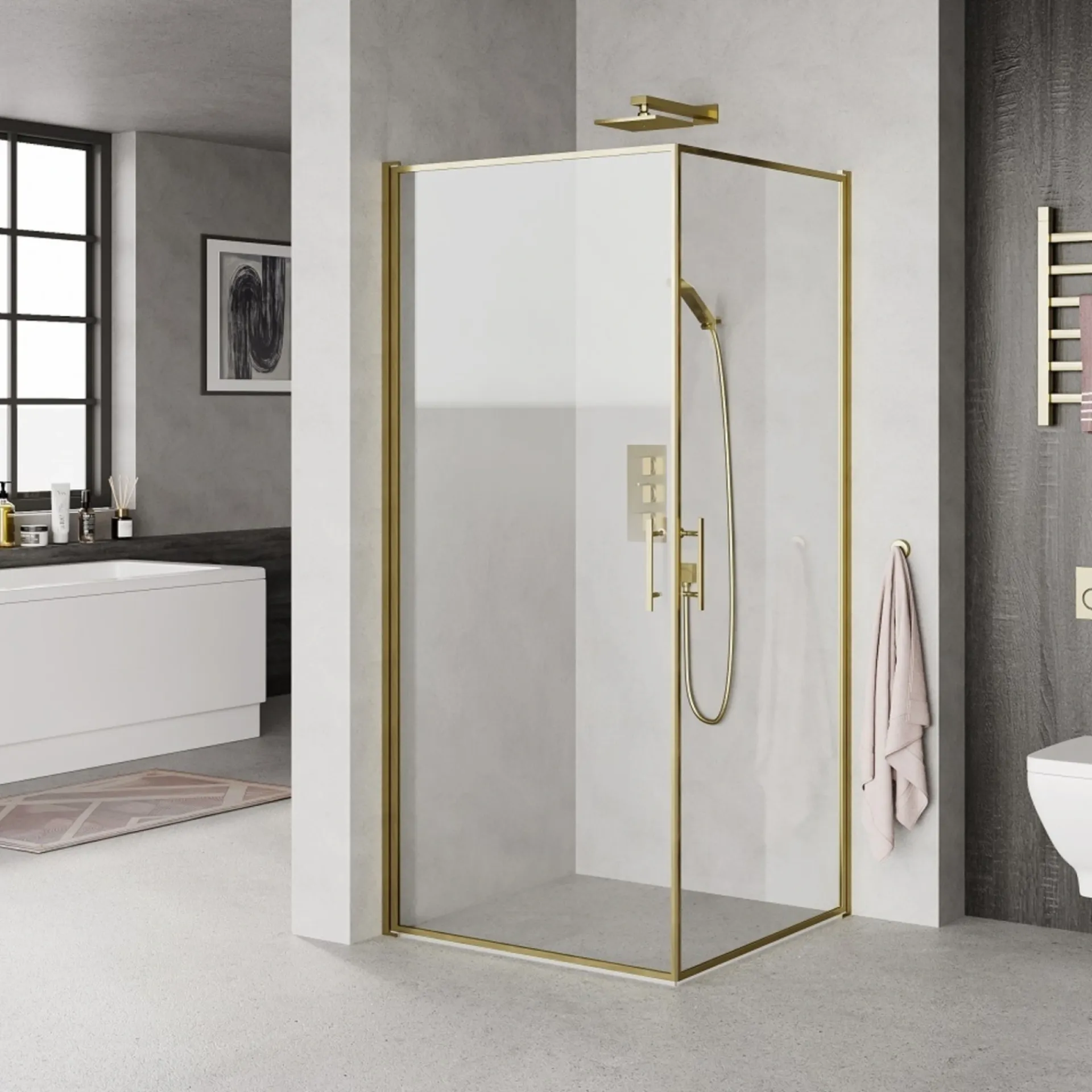 Clearance Milobad MESSING PROFIL BRUSEDØR KLART GLAS 90 CM