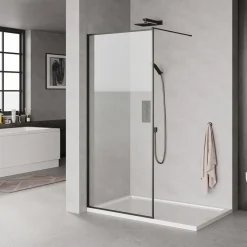 Outlet Milobad SORT PROFIL BRUSEVÆG KLART GLAS 100 CM
