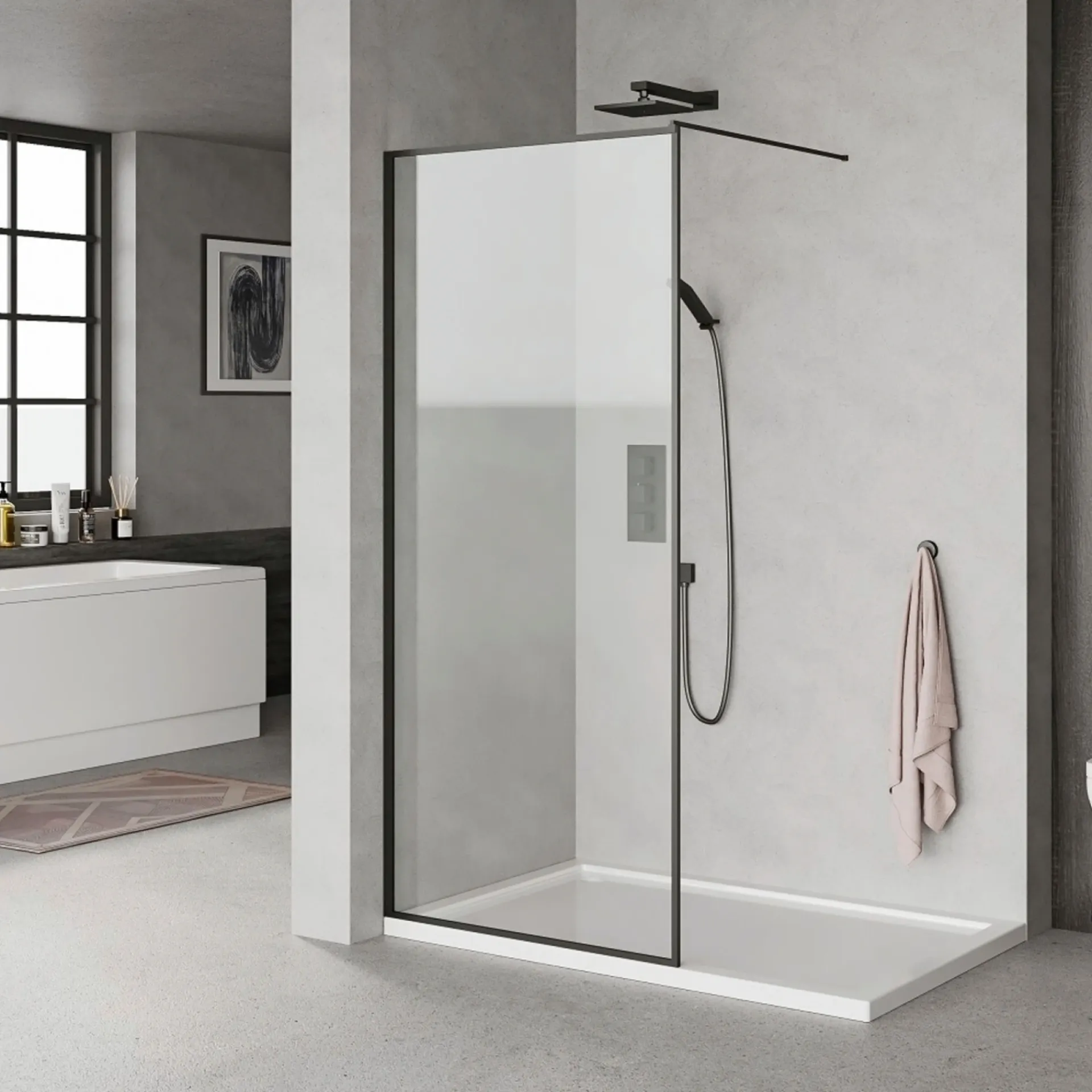 Clearance Milobad SORT PROFIL BRUSEVÆG KLART GLAS 80 CM