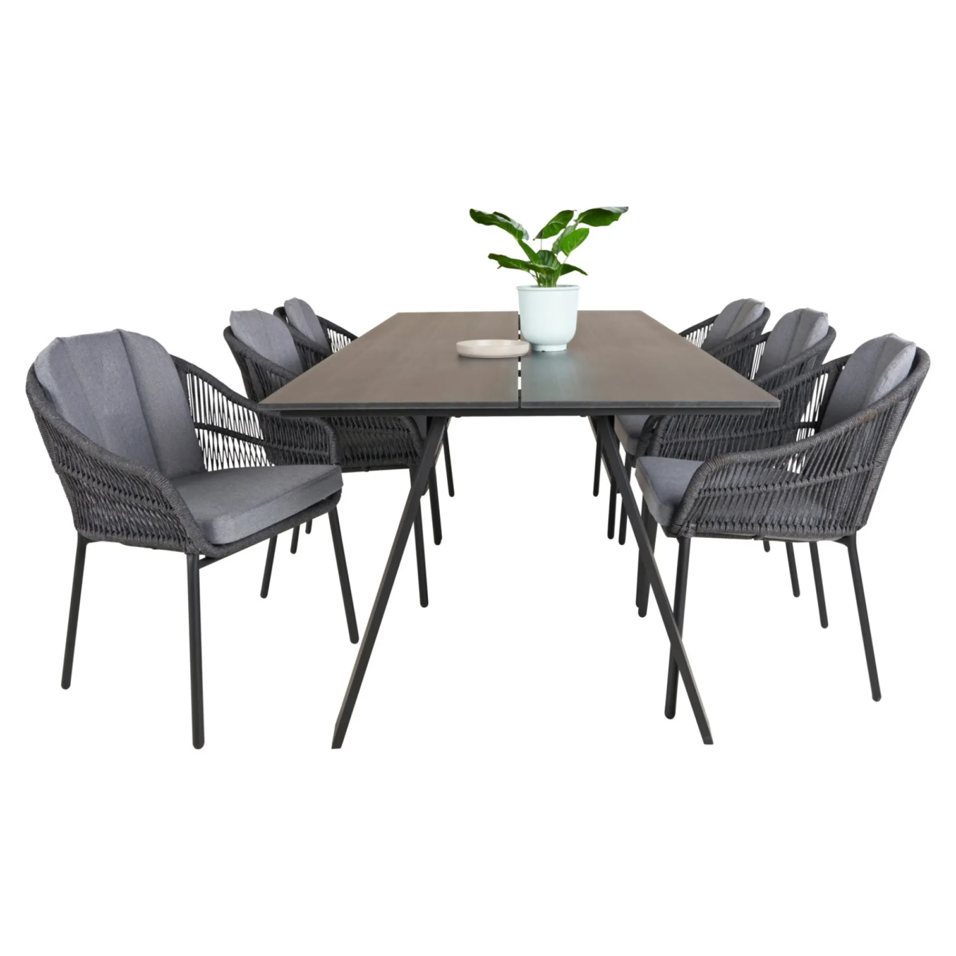 Clearance Outrium CARROS/PALMA BORD + 6 STOLE HAVEMØBELSÆT SORT/GRÅ