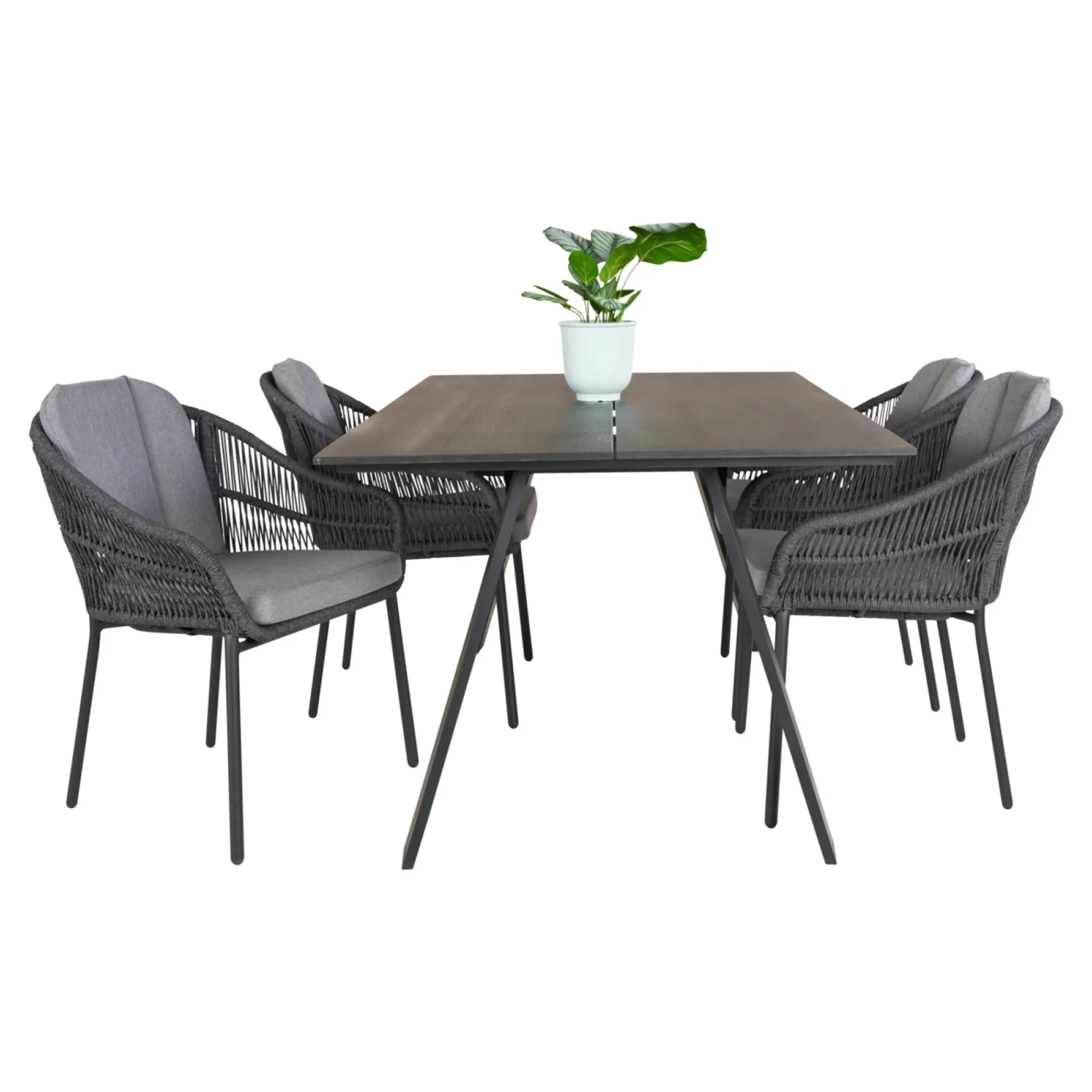 Best Outrium CARROS/PALMA BORD + 4 STOLE HAVEMØBELSÆT SORT/GRÅ