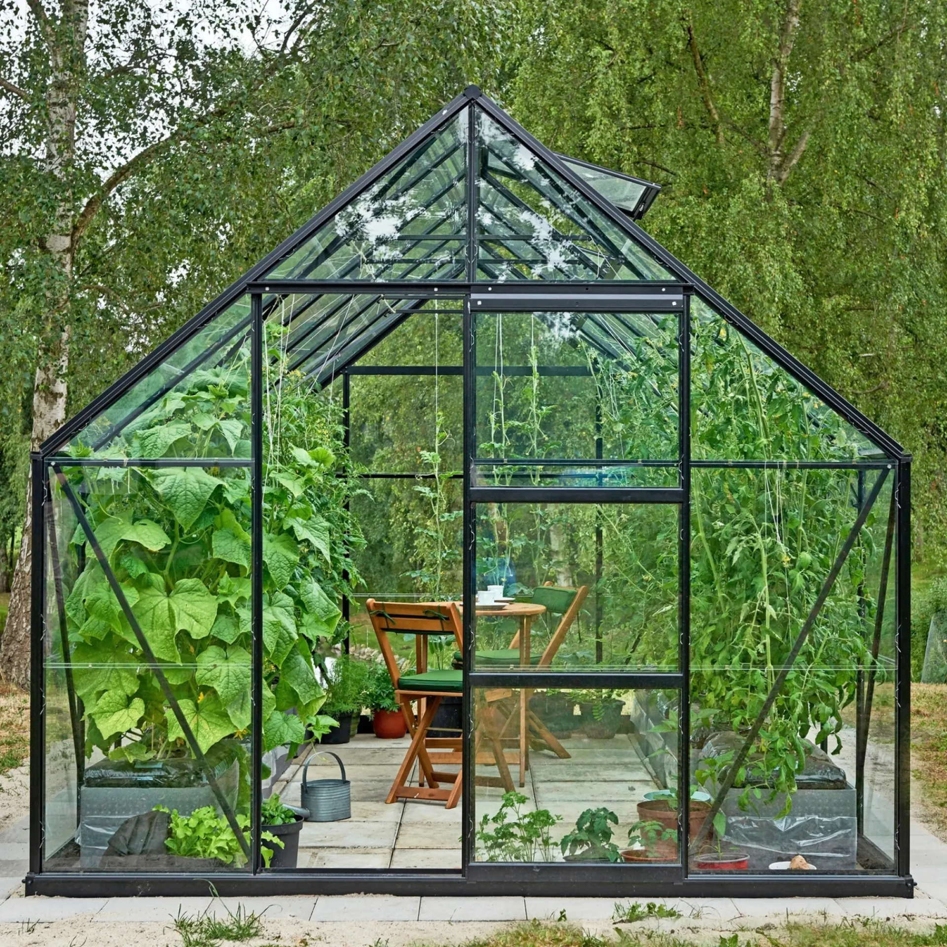 Online Outrium DRIVHUS INKL. SOKKEL 3 MM DELT GLAS SORT 9,9 M2