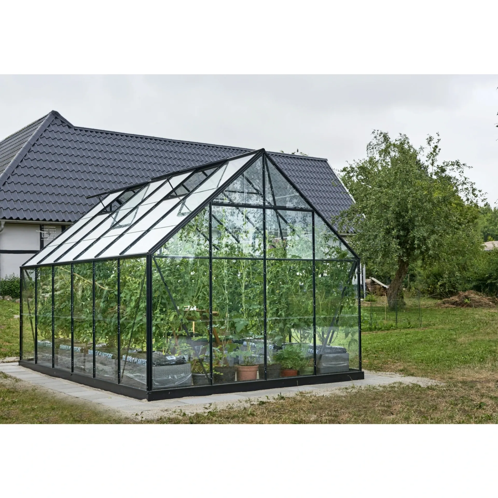 Online Outrium DRIVHUS INKL. SOKKEL 3 MM DELT GLAS SORT 9,9 M2
