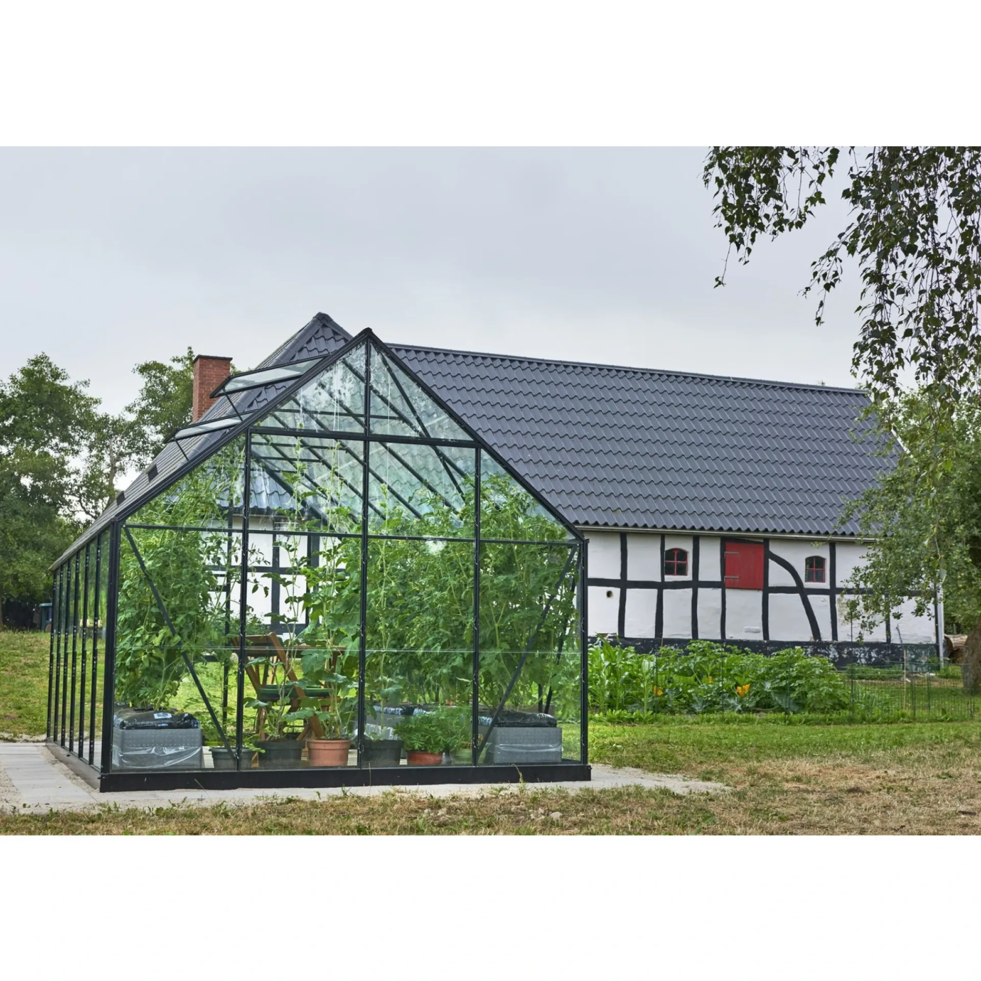 Online Outrium DRIVHUS INKL. SOKKEL 3 MM DELT GLAS SORT 9,9 M2