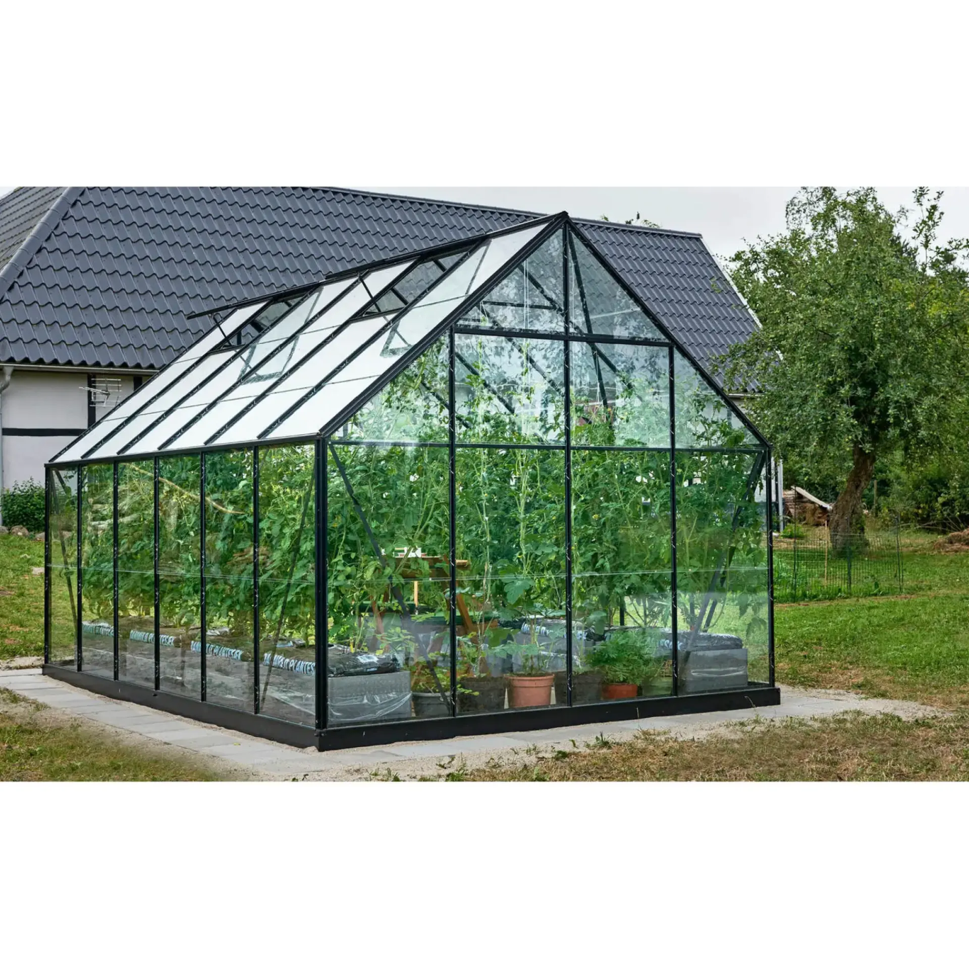 Online Outrium DRIVHUS INKL. SOKKEL 3 MM DELT GLAS SORT 9,9 M2