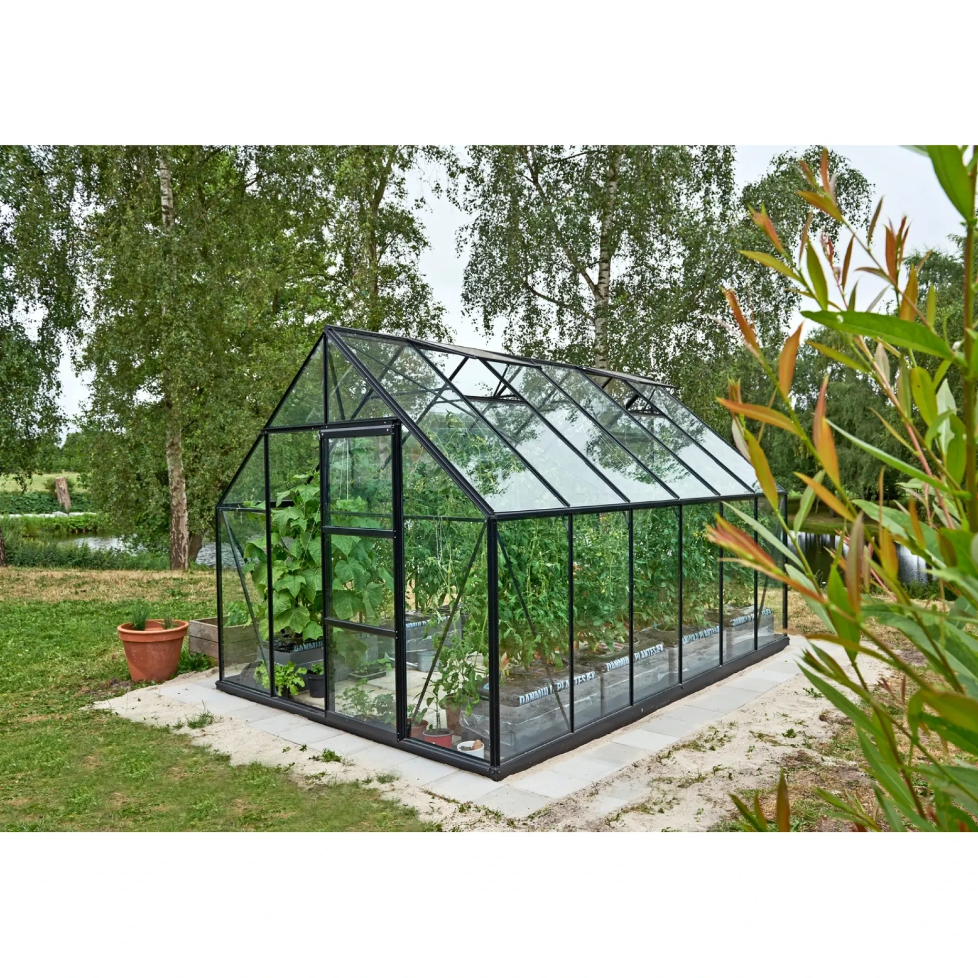 Discount Outrium DRIVHUS INKL. SOKKEL 3 MM HÆRDET GLAS HELE BANER SORT 9,9 M2