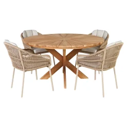 Online Outrium ESTORIL/PALMA BORD + 4 STOLE HAVEMØBELSÆT TEAK/SANDGRÅ