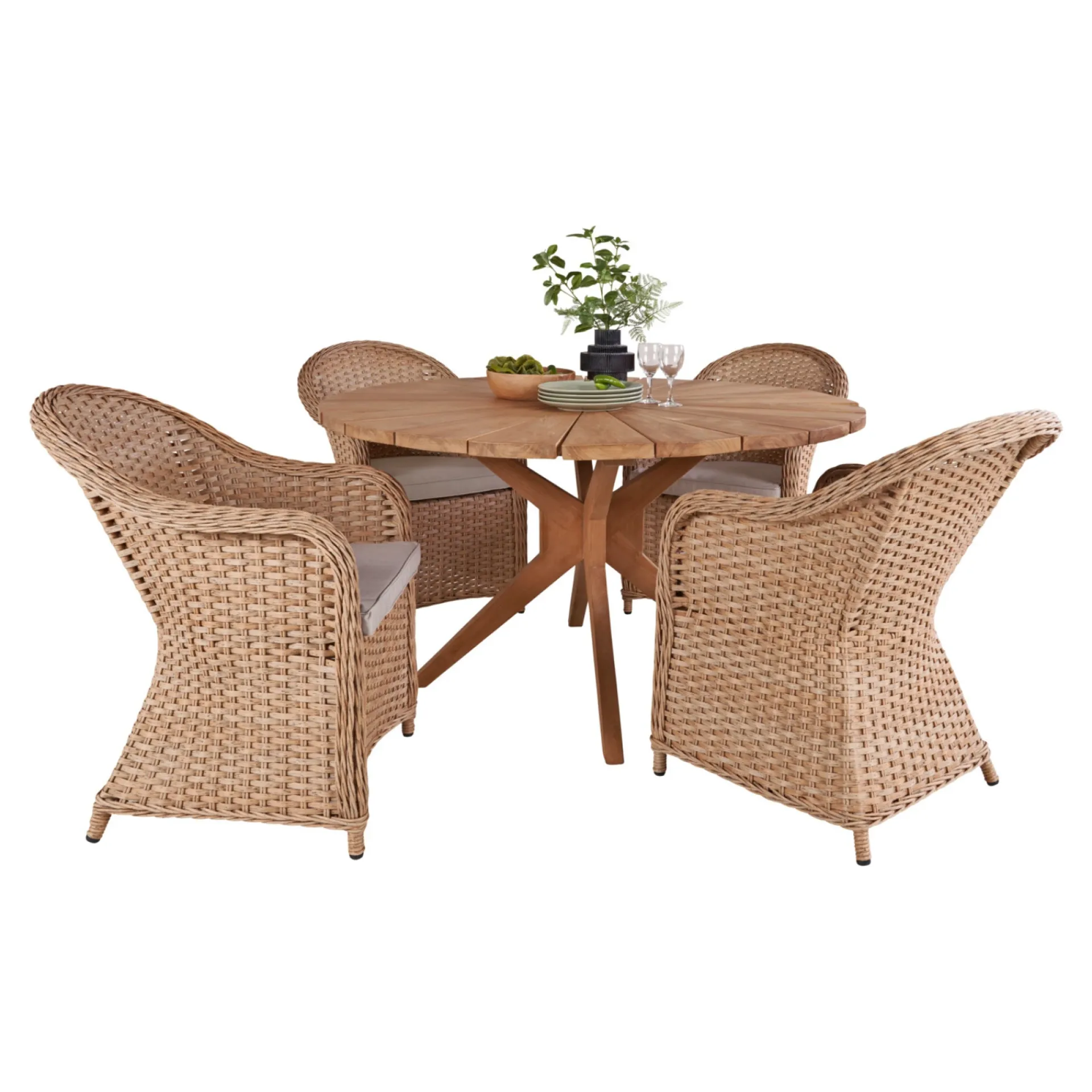 Clearance Outrium ESTORIL/SYMI MED 4 STOLE HAVEMØBELSÆT TEAK/NATUR
