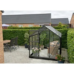 Best Outrium HALLS DRIVHUS INKL. SOKKEL 3 MM DELT GLAS SORT 5 M²