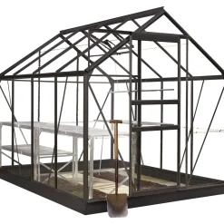 Best Outrium HALLS DRIVHUS INKL. SOKKEL 3 MM DELT GLAS SORT 5 M²