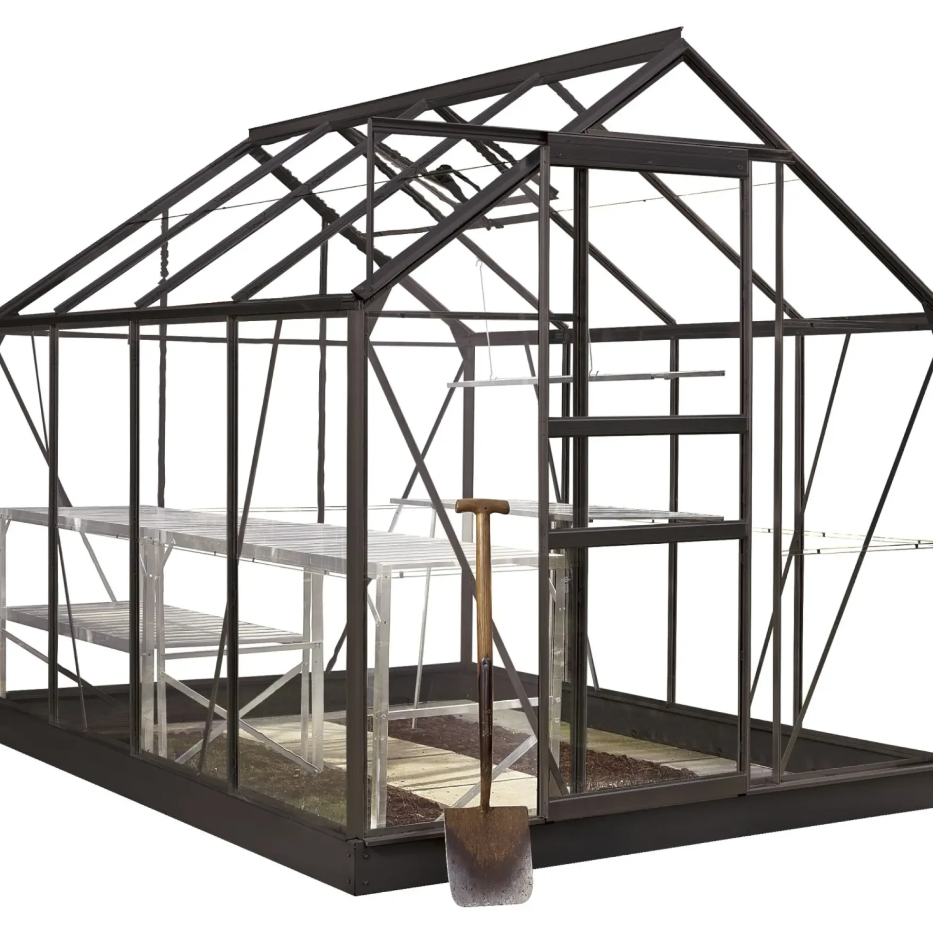 Best Outrium HALLS DRIVHUS INKL. SOKKEL 3 MM DELT GLAS SORT 5 M²