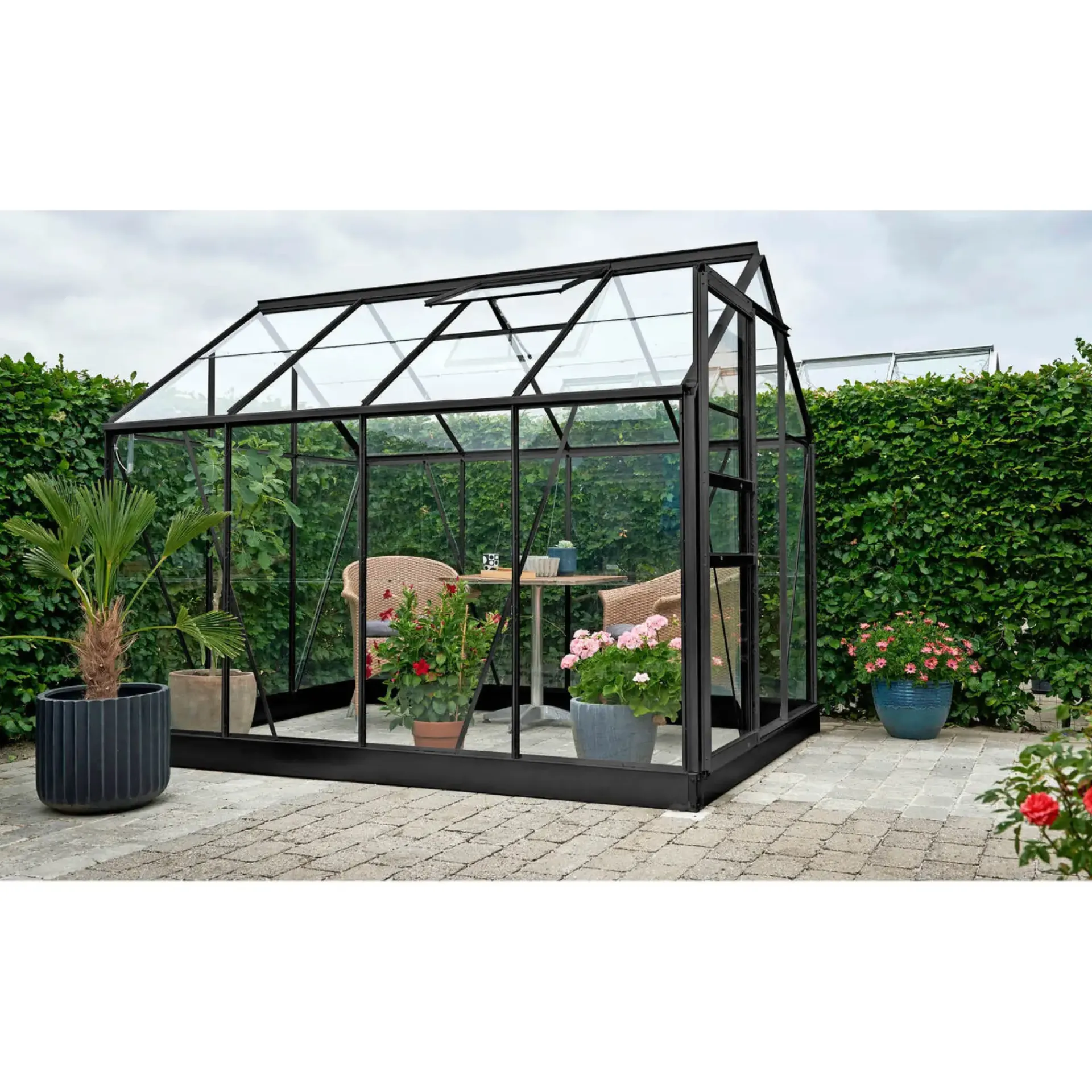 Best Outrium HALLS DRIVHUS INKL. SOKKEL 3 MM DELT GLAS SORT 5 M²