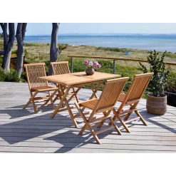 Clearance Outrium JAVA/SYROS BORD + 4 STOLE HAVEMØBELSÆT TEAK