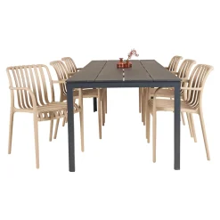 Outlet Outrium PISA/MURCIA BORD + 6 STOLE HAVESÆT SORT/SANDGRÅ