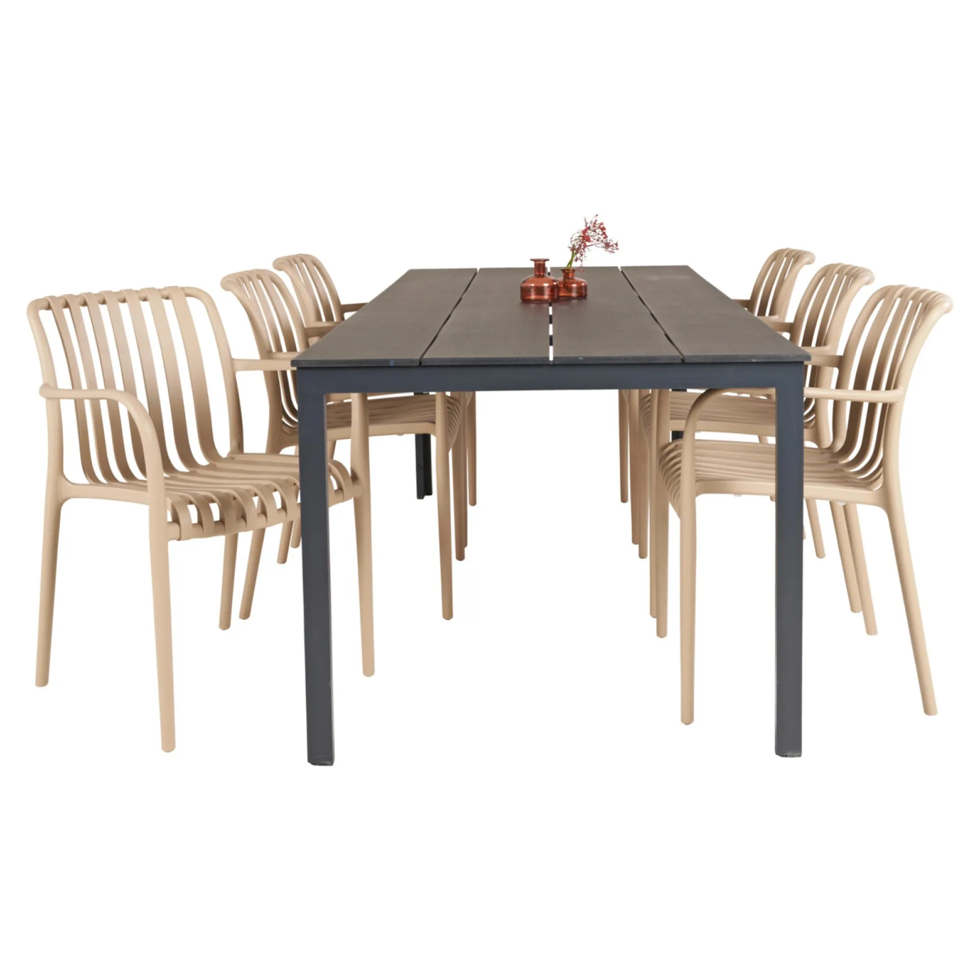 Outlet Outrium PISA/MURCIA BORD + 6 STOLE HAVESÆT SORT/SANDGRÅ