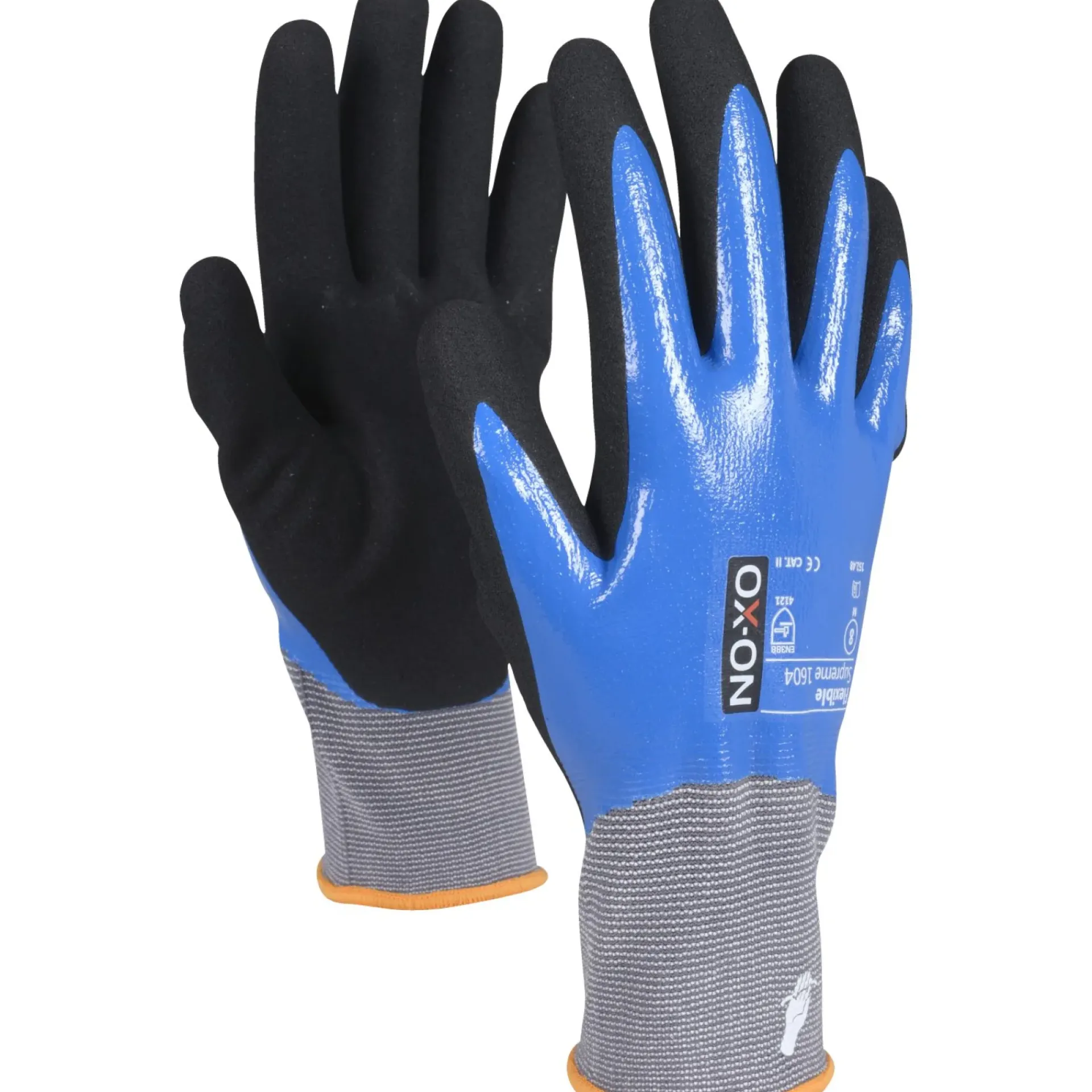 Outlet OX-ON FLEXIBLE SUPREME 1604 ARBEJDSHANDSKE CE 11 SORT/GRÅ/BLÅ 1 PAR