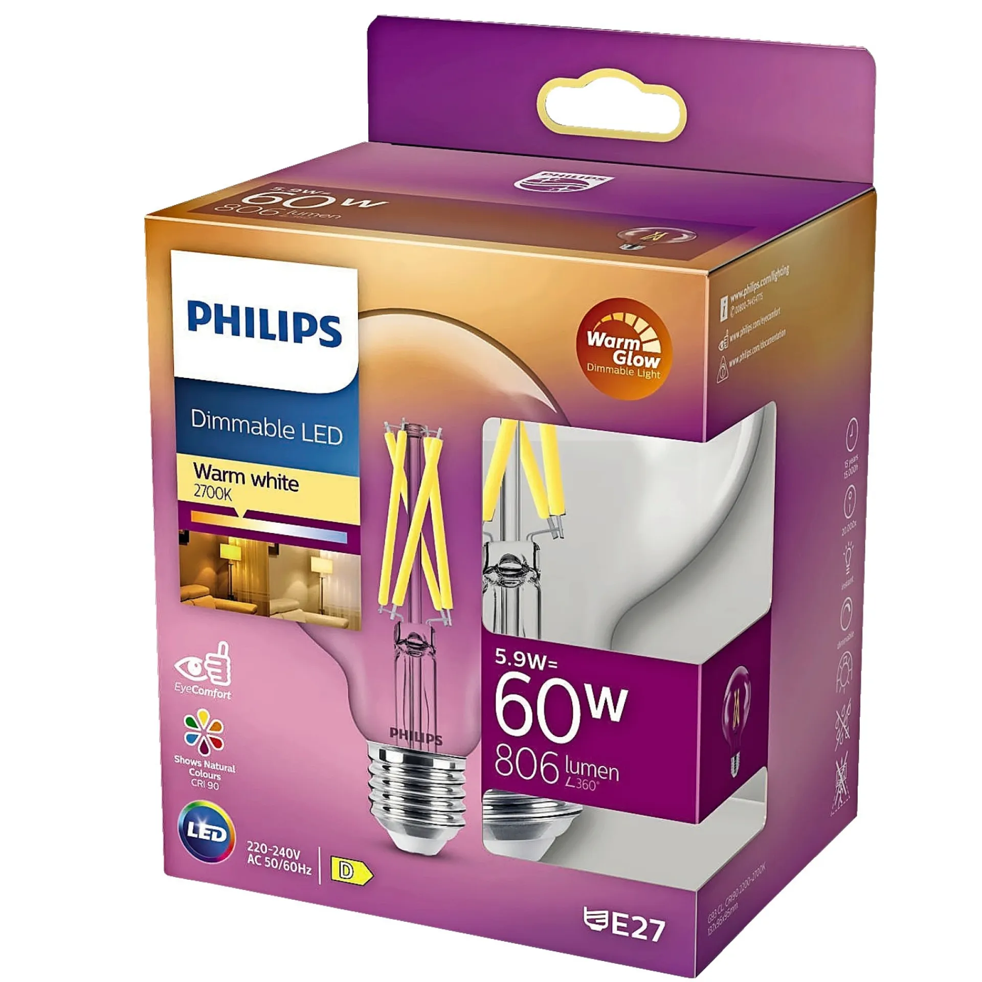 Best Philips DÆMPBAR KLAR DEKOPÆRE GLOBE E27 6W