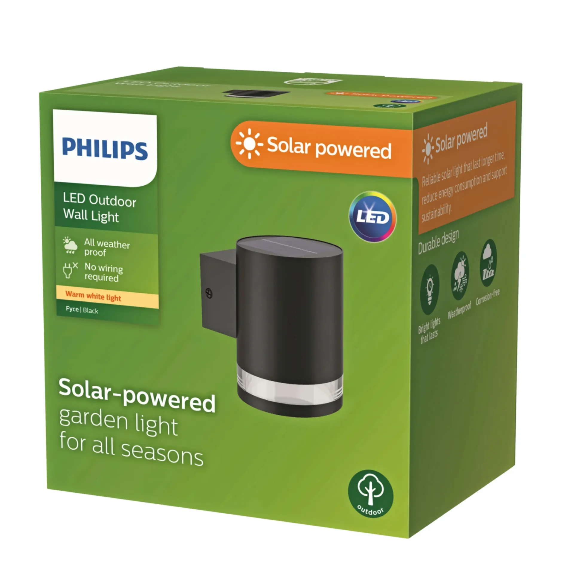 Clearance Philips FYCE SOLCELLE VÆGLAMPE SORT 1,5W