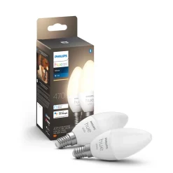 Sale Philips Hue W 2-PAK SMART LED PÆRE E14 KERTE 6W