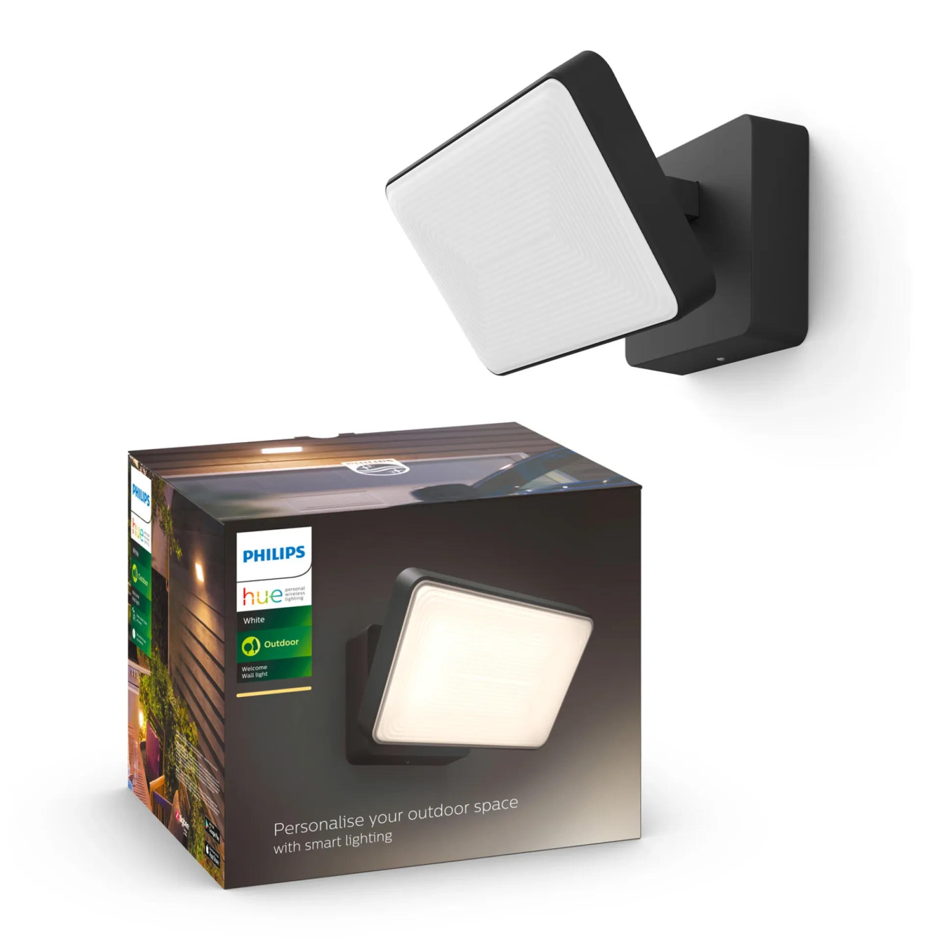Outlet Philips Hue W WELCOME UDENDØRS VÆGLAMPE 15W SORT