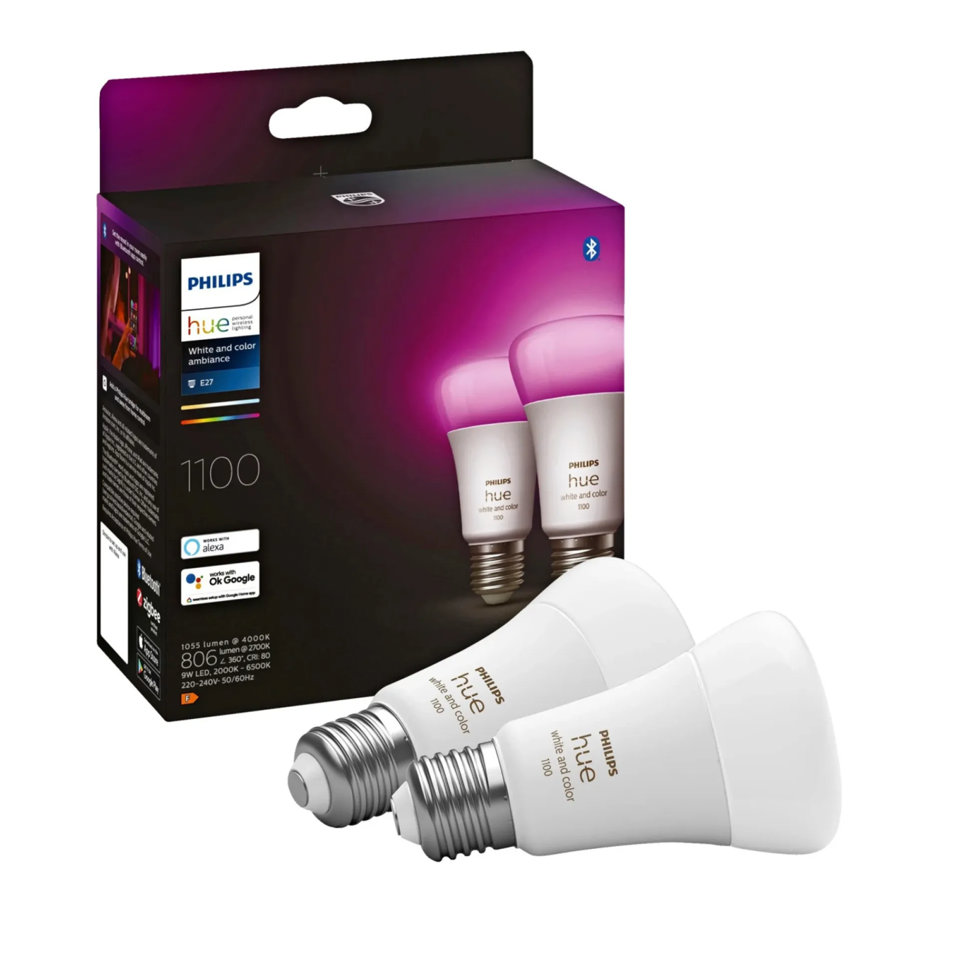 Online Philips Hue WCA 2-PAK SMART LED PÆRE E27 STANDARD 11W