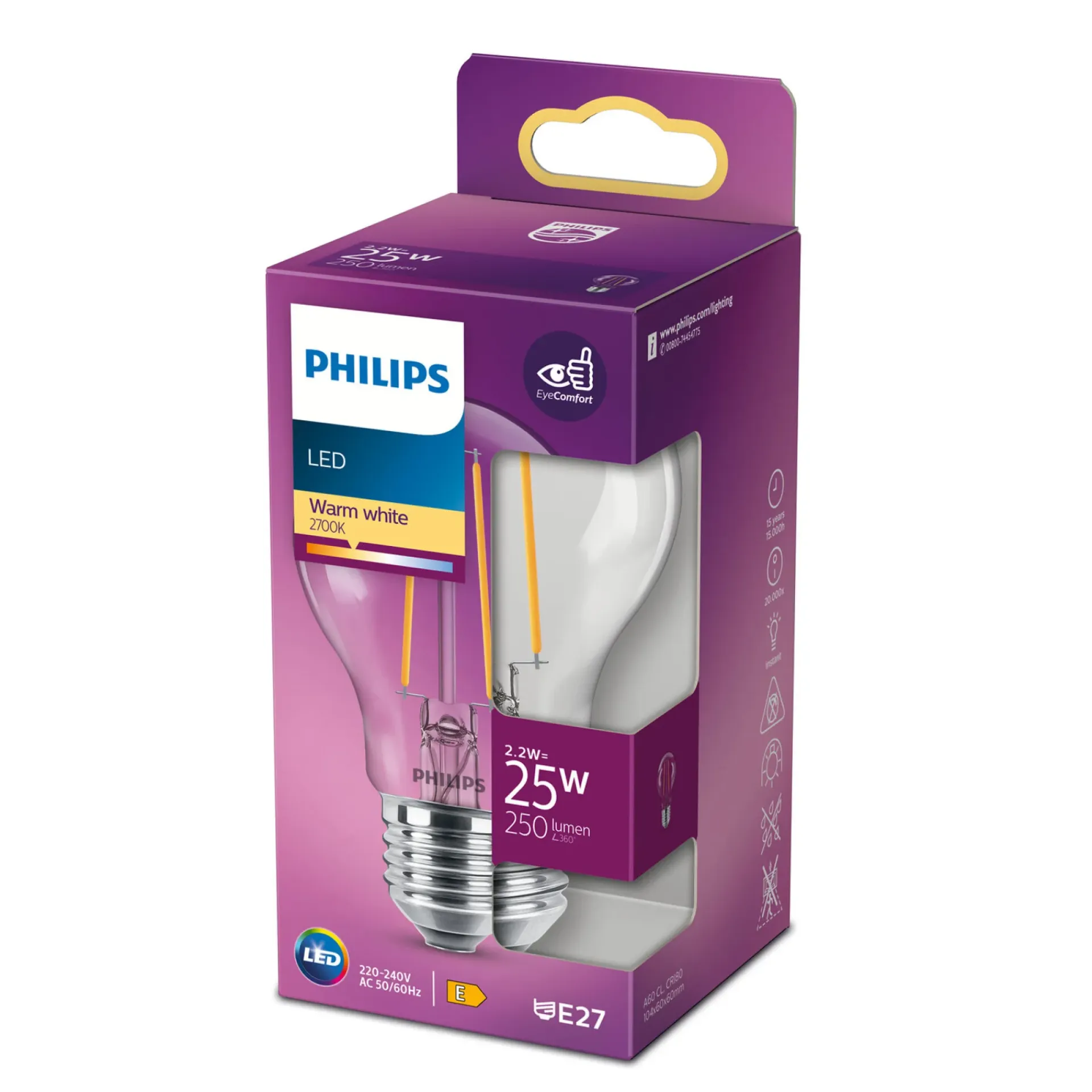 Online Philips KLAR LED PÆRE STANDARD E27 2W