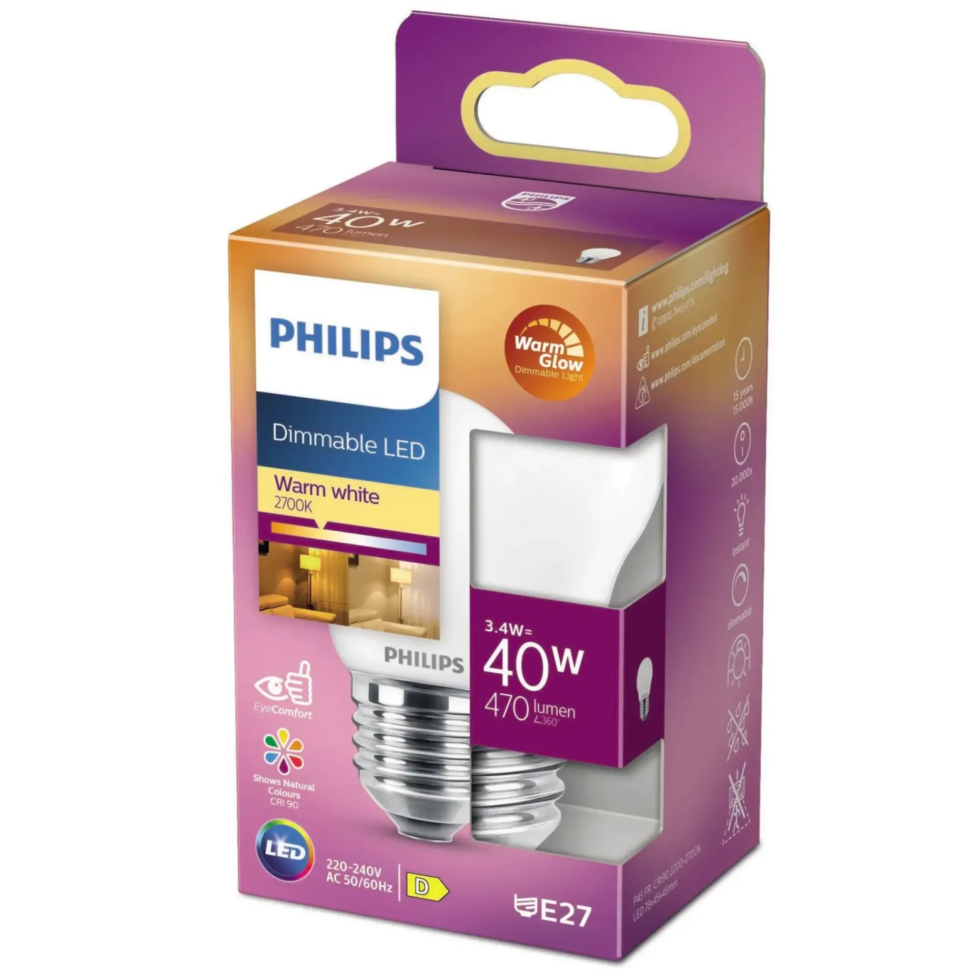 Clearance Philips LED PÆRE KRONE E27 3W