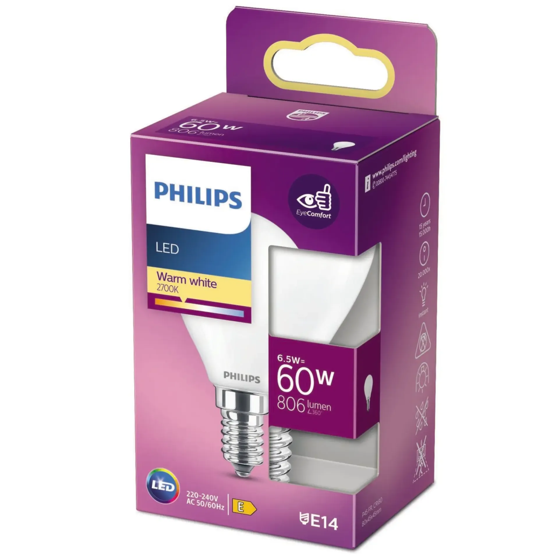 Hot Philips LED PÆRE KRONE E14 7W