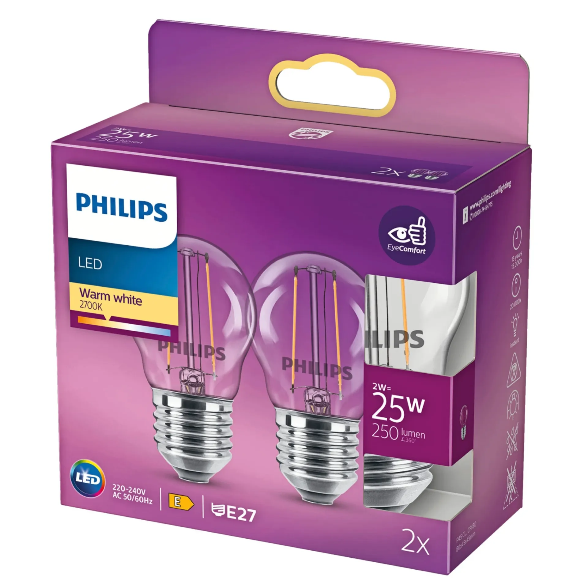 Outlet Philips P45 LED PÆRE STANDARD E27 2W