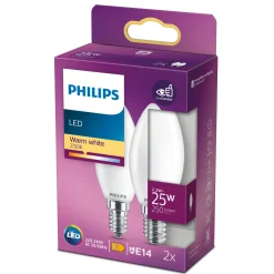 Clearance Philips 2-PAK MAT LED PÆRE KERTE E14 2W