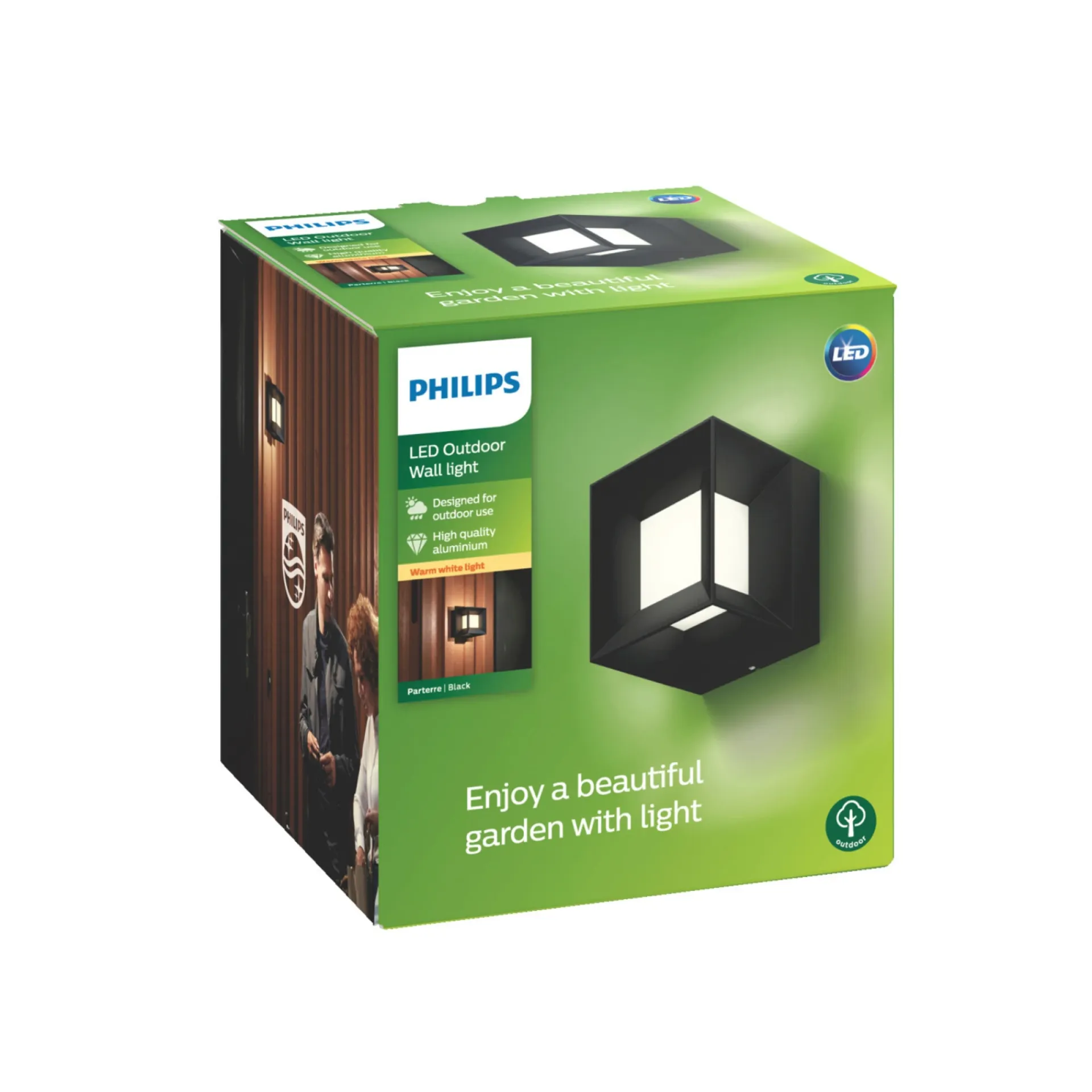 Discount Philips PARTERRE UDENDØRS VÆGLAMPE SORT 8W