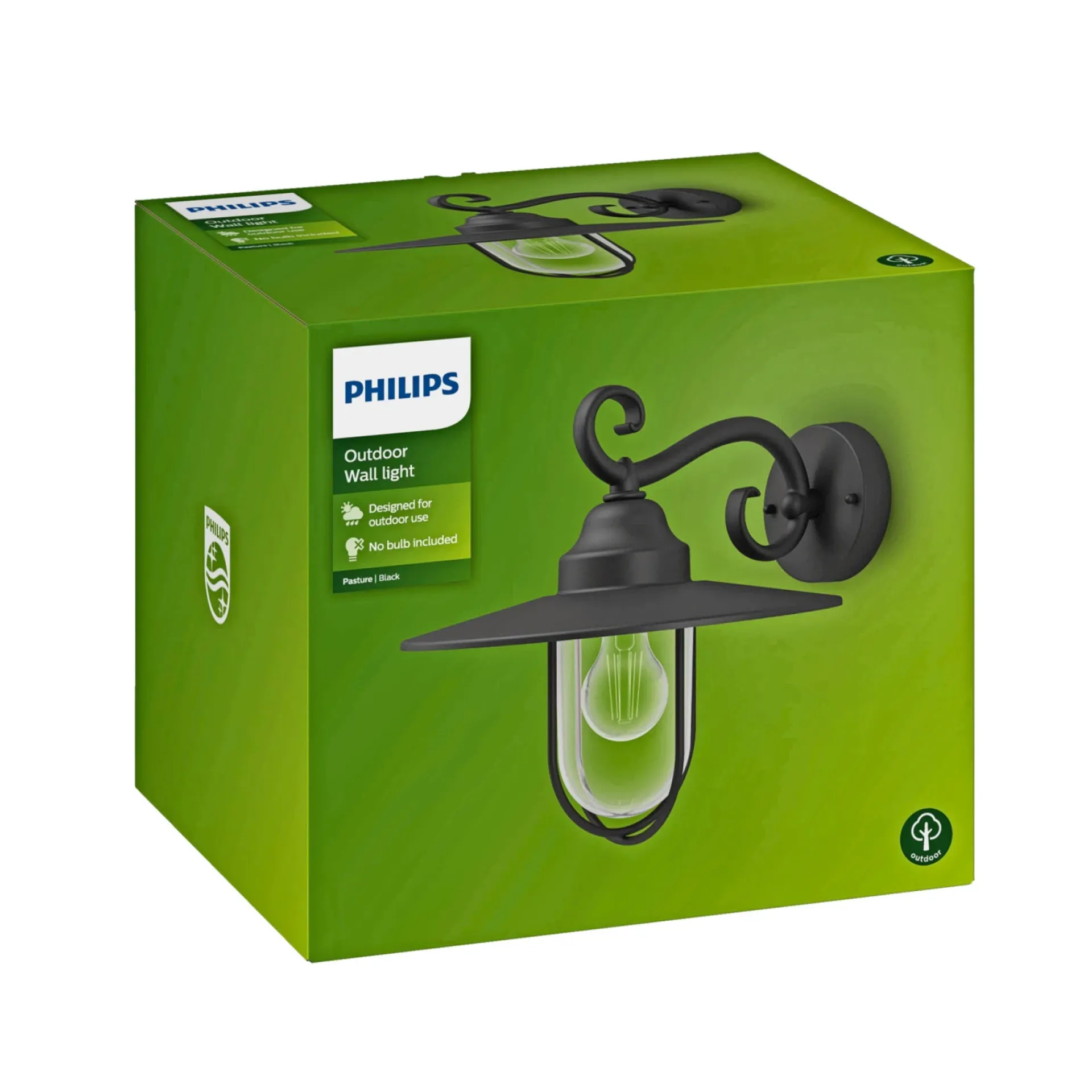Clearance Philips PASTURE UDENDØRS VÆGLAMPE SORT 60W