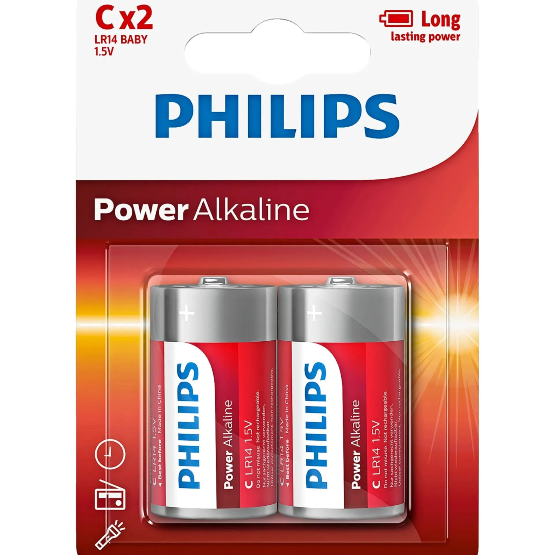 Outlet Philips POWER ALKALINE C BATTERI 2 STK/PAK