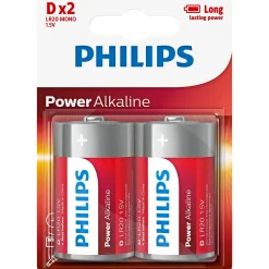 New Philips POWER ALKALINE D BATTERI 2 STK/PAK