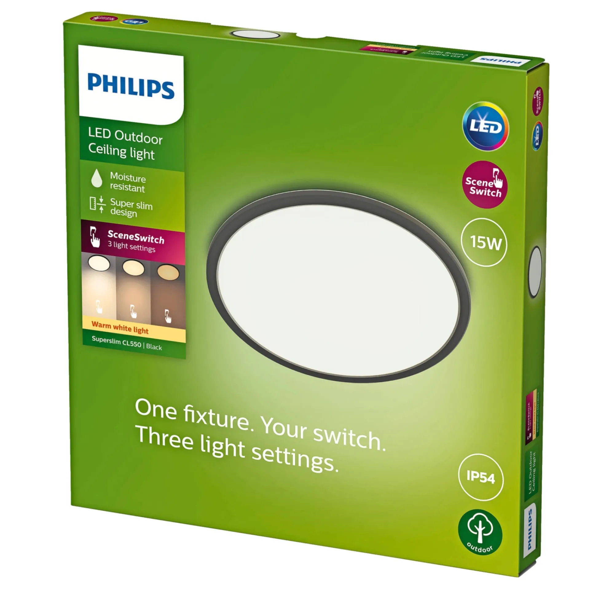 New Philips SCENESWITCH SUPERSLIM PLAFOND 15W SORT 25 CM