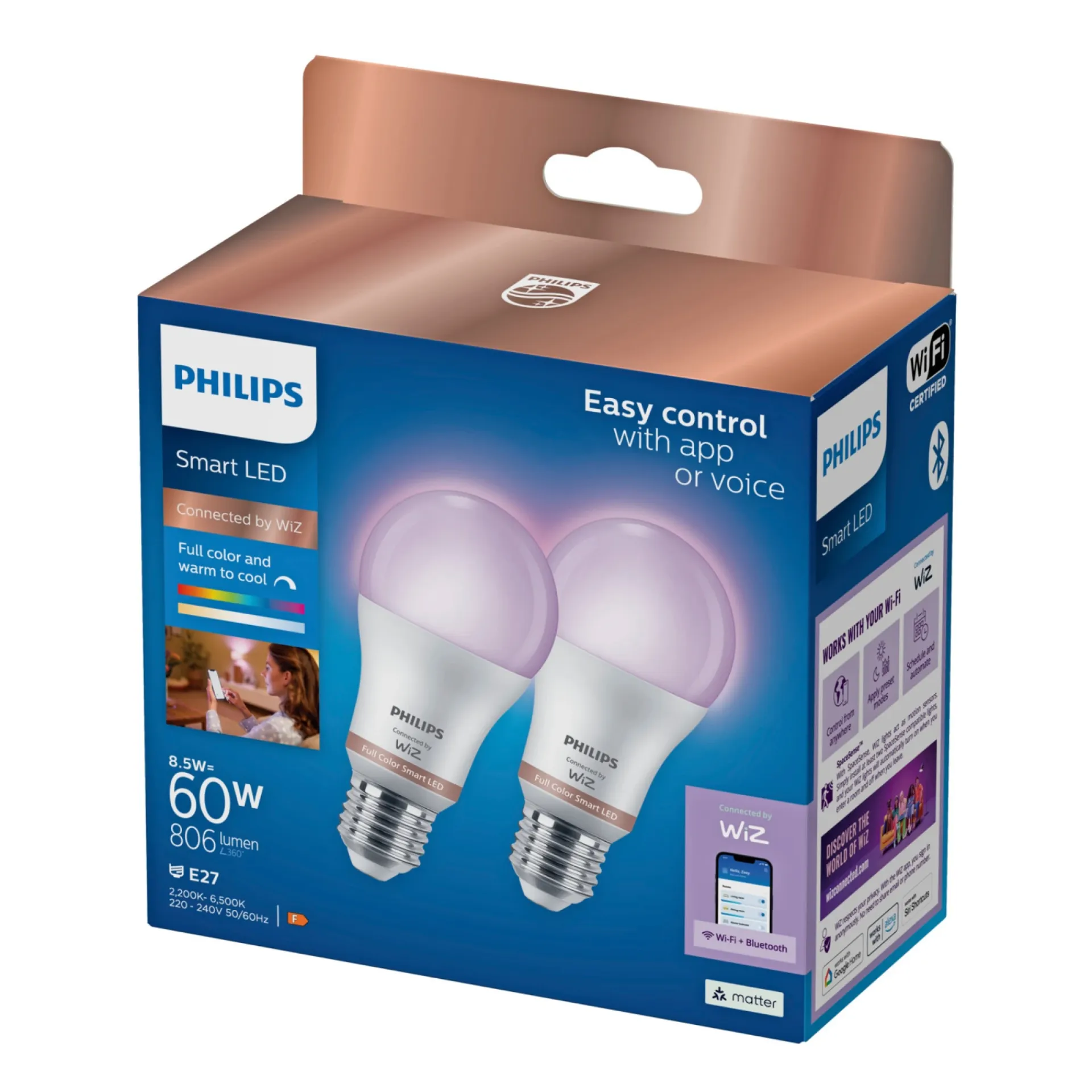 Hot Philips Smart COLOR LED PÆRE E27 STANDARD 9W