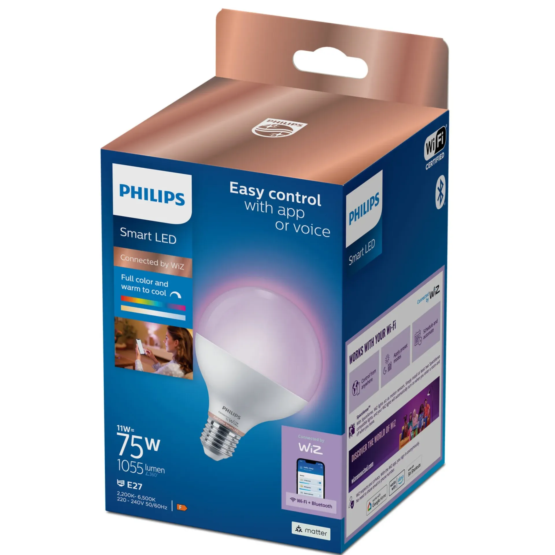 Clearance Philips Smart COLOR LED PÆRE E27 GLOBE 11W