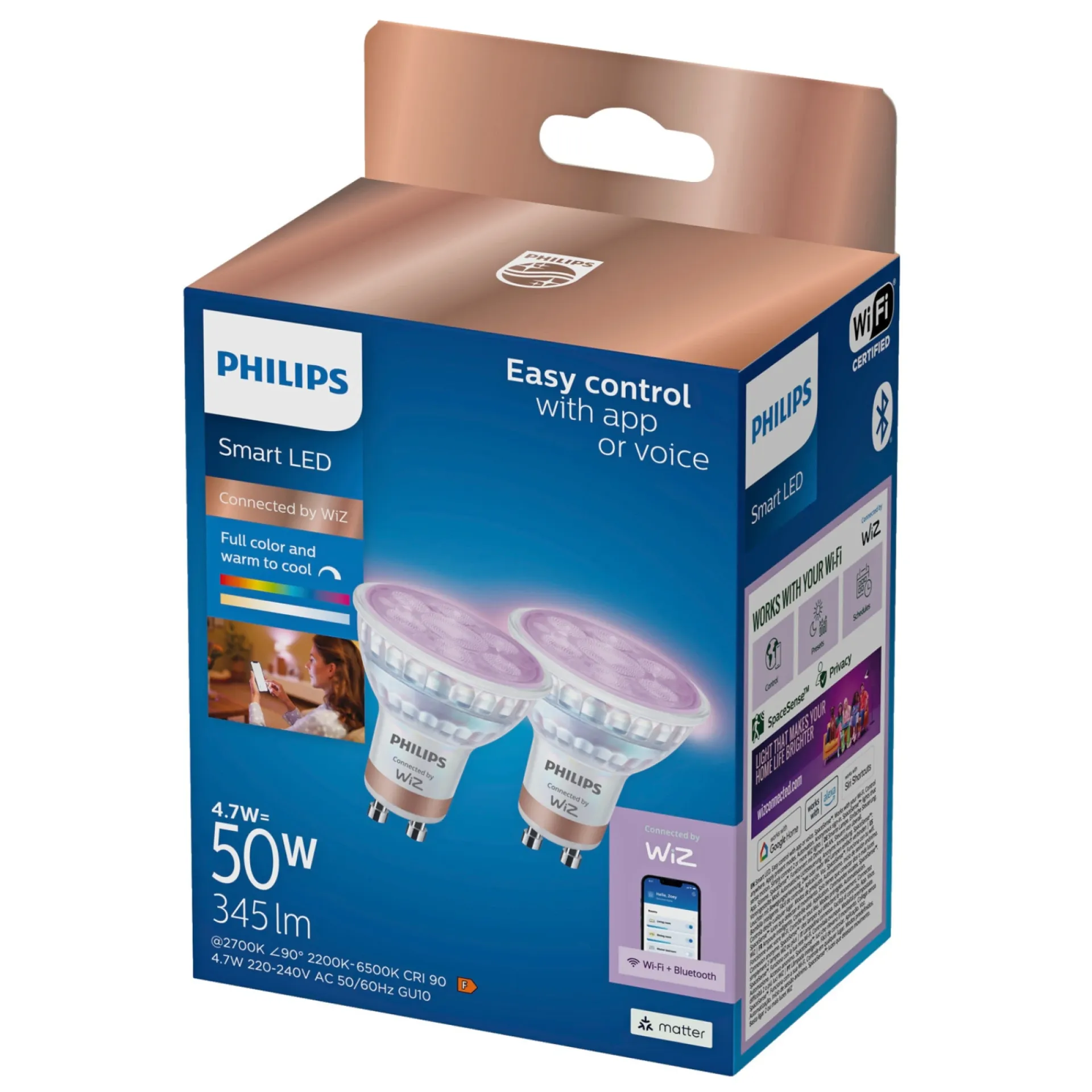 Outlet Philips Smart COLOR 2-PAK LED PÆRE GU10 SPOT 5W