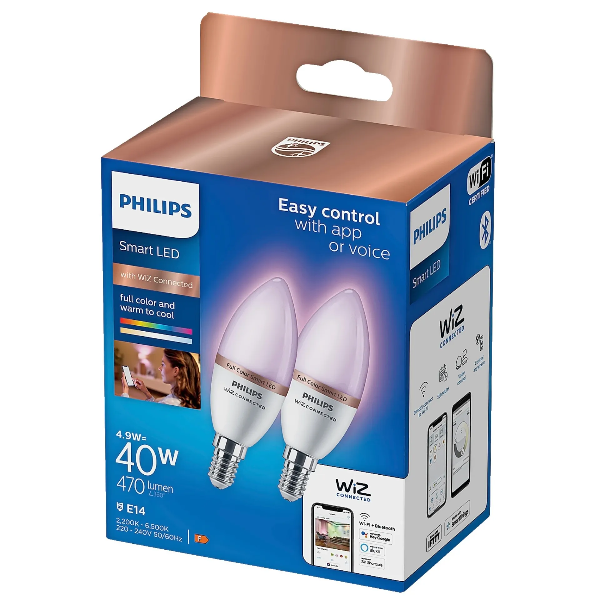 Hot Philips Smart COLOR 2-PAK LED PÆRE E14 KERTE 5W