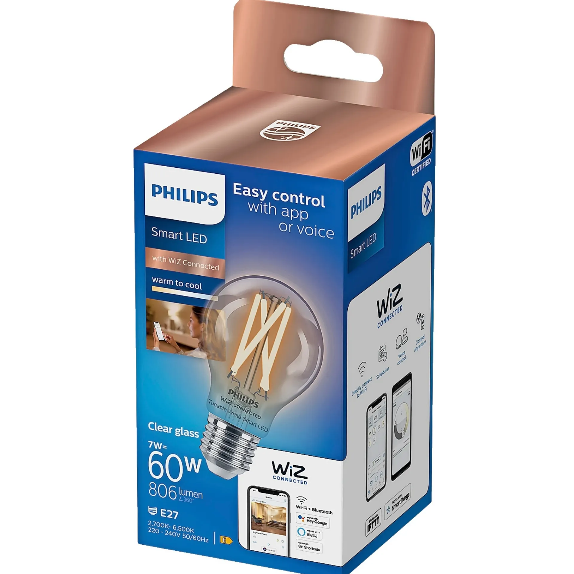 Best Philips Smart TUNABLE WHITE LED PÆRE E27 STANDARD 7W