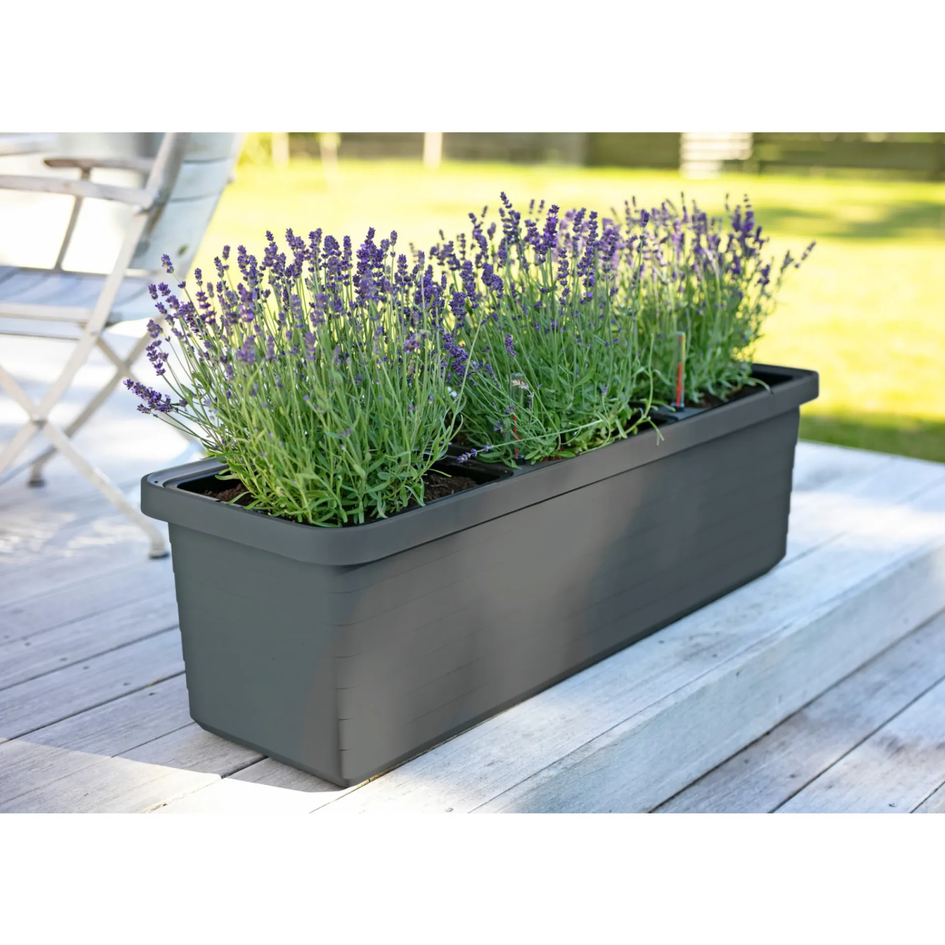 Sale Pindstrup TRIO SELVVANDENDE PLANTEKASSE M/HJUL ANTRACIT