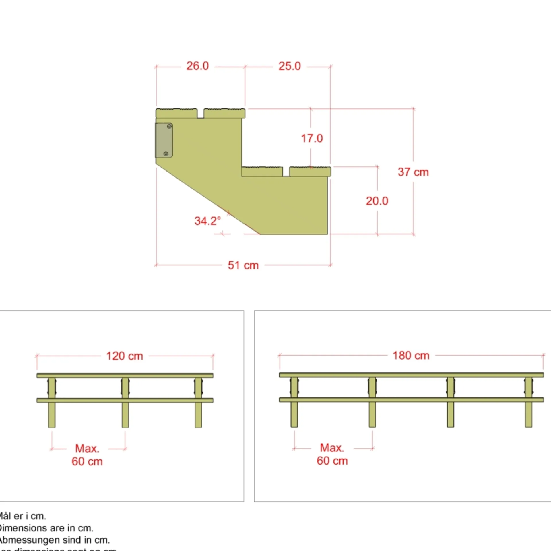 Online Plus 2 TRIN TERRASSETRAPPE 1800 X 370 MM