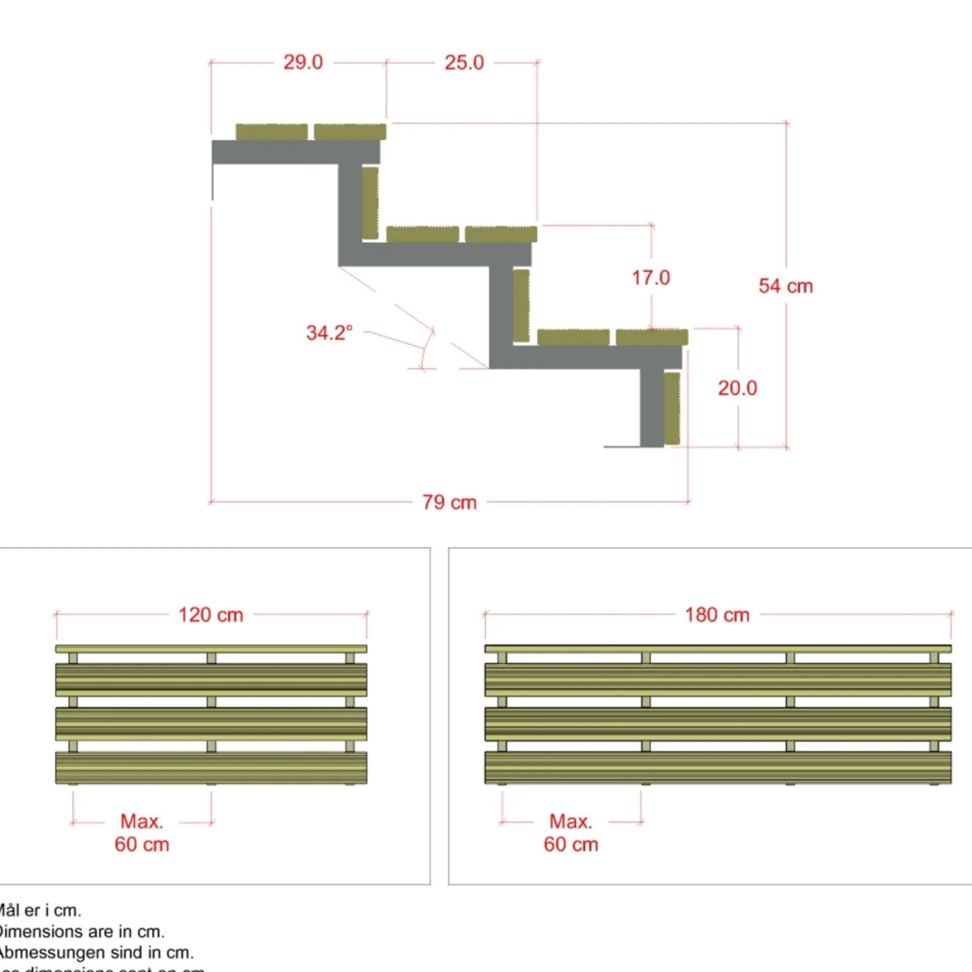 Clearance Plus 3 TRIN TERRASSETRAPPE 1200 X 540 MM